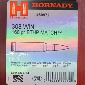 Hornady .308Win BTHP Match 168grs