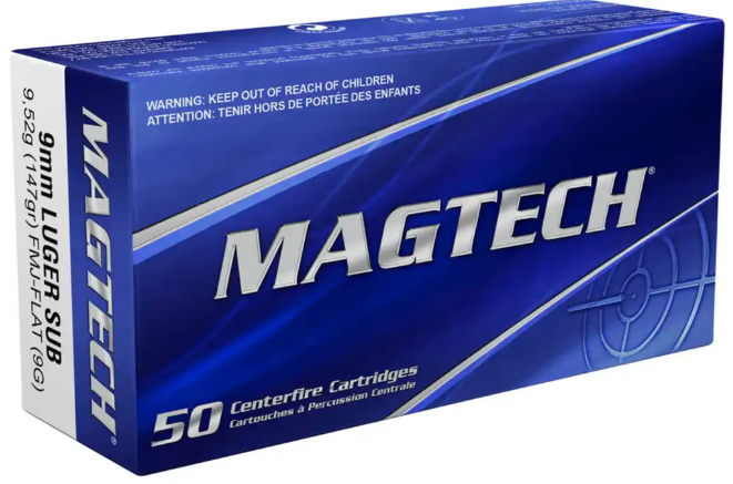 50 Schuss Magtech 9mmLuger Subsonic FMJ-Flat 147gr/9,52g