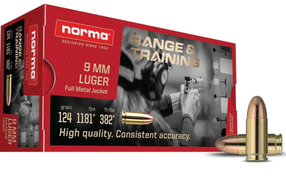 50 Schuss Norma 9mmLuger FMJ 124grs/8g