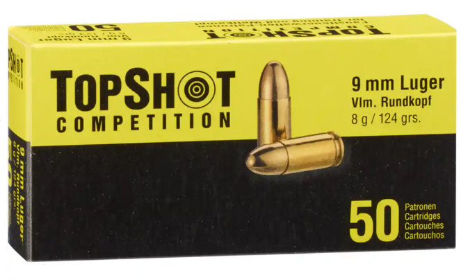 1000 Schuss Topshot Competition 9mmLuger FMJ-Rundkopf 124grs/8g